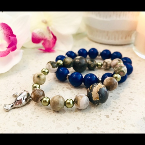 Blue and jasper bracelets - Picture 2 of 4